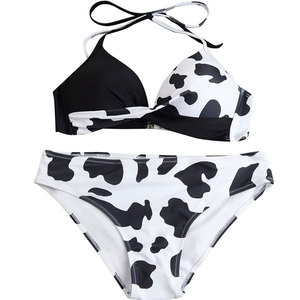 Women <b>Cow</b> Print <b>Bikini</b> Set Halter Bandeau Top Hipster Bottoms 2 Piece Swimwear Stretch Spandex Polyester Beachwear - Product Image 6