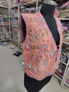 Floral <b>Quilted</b> Cotton Vest Women's V-Neck Embroidered Sleeveless <b>Jacket</b> Spring Style Handmade <b>Patterned</b> Outerwear GIFT FOR HER - Product Image 2