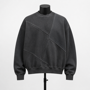 Sweat-shirt col rond oversize personnalisé délavé, style streetwear vintage à empiècements, épais, unisexe, OEM ODM, vente en gros - Product Image 1