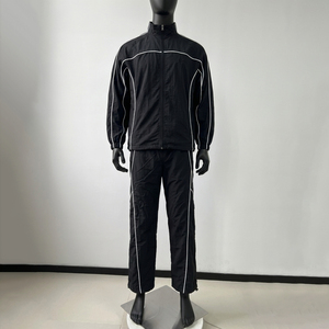 QUICKSHOW Casual Waterproof <b>Lightweight</b> Solid Reflective <b>Jacket</b> Zipper Set Side Striped Windbreaker Custom Logo Tracksuit Nylon - Product Image 1