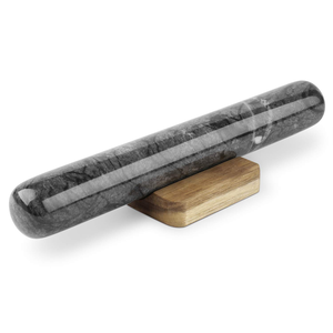 Rodillo de madera para amasar masa de mármol con soporte de madera, rodillo de cocina de mármol con mango de madera, rodillo de repostería gris claro - Product Image 1