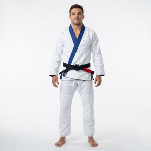 Kimono de BJJ Blanco para Hombre con Cuello Azul y Cinturón Negro, Ropa de Artes Marciales de Algodón Resistente, Corte Regular, Talla Adulto - Product Image 1