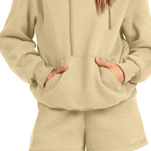 Conjunto de Sudadera con Capucha y Pantalones Cortos de Algodón para Mujer, Invierno 2026, 2 Piezas, con Parches, Corte Regular - Product Image 5