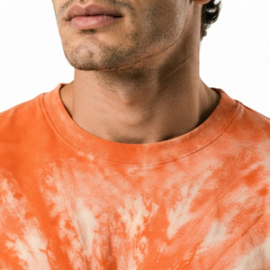 T-shirt en jersey de coton tie-dye orange surdimensionné pour homme, col rond, manches courtes, basique, décontracté - Product Image 6