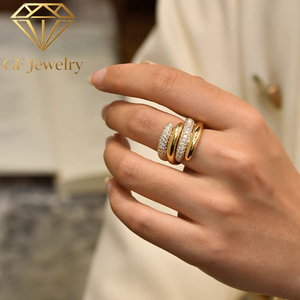 Bague en or jaune 18 carats vintage style Tango avec diamants de laboratoire pavés, bague empilable, bijou fantaisie pour femme - Product Image 5
