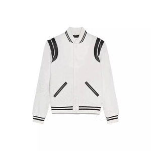 Veste universitaire pour homme, vert crème, logo brodé, style preppy, vêtement d'automne, coupe classique, col rabattu - Product Image 3