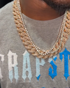 Collier Hip-Hop de Luxe Sertie de Diamants Naturels, Chaîne Maille Cubaine Pavée en Or Rose avec Chaîne Tennis Ronde Superposée pour Hommes - Product Image 4