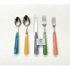 Ensemble de couverts en acier inoxydable à prix de gros avec manche en résine multicolore, matériau alimentaire sûr, 5 pièces, vaisselle de table - Product Image 1
