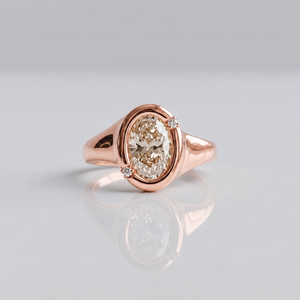Bague de fiançailles ovale en or véritable 14K avec diamant champagne D VVS certifié 3 carats 12x8mm, bague statement, bague signet sertie clos, bague unisexe - Product Image 3