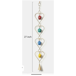 Clochettes de Noël rustiques à suspendre, décoration bohème, carillon éolien en forme de cœur avec cloche conique en laiton, multicolore, décoratif pour l'intérieur et l'extérieur - Product Image 1