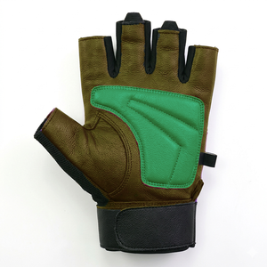 Green Leather Weight Lifting Closure <b>Type</b> Buckle Quality Weightlifting <b>Gloves</b> Cross-fit Workouts Palm Protection Training - Product Image 5