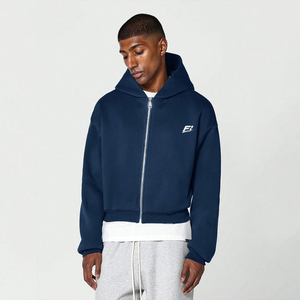Vente en gros OEM : Sweats à capuche pour hommes, coupe courte et oversize, épais, avec fermeture éclair, logo personnalisé, épaules tombantes, fermeture éclair double curseur, 100% coton molletonné, USA - Product Image 1