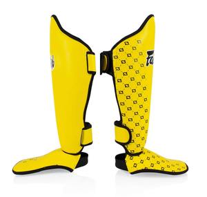 Protège-tibias de boxe thaï Fairtex en cuir véritable jaune de haute qualité pour le sparring – Vente chaude - Product Image 3