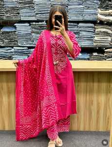 Conjunto de Kurta, Pantalón y Dupatta de Algodón para Mujer, Ropa Casual y Festiva al Mejor Precio al por Mayor - Product Image 6