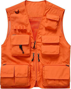 Chaleco Táctico Multibolsillos Naranja para Hombre, Cierre de Cremallera, Transpirable, Chaleco Utilitario para Exteriores, Deportivo, 100% Algodón, Ropa de Verano - Product Image 1