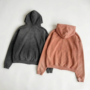 Sudadera con capucha y cremallera de forro polar grueso vintage personalizada, verde rosa empolvado, oversize, con bordado desgastado, estilo streetwear para hombre, otoño - Product Image 2