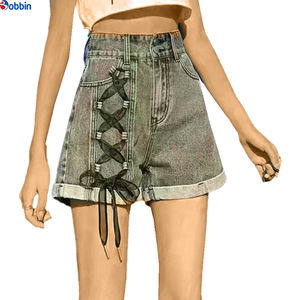 BOBBIN INDUSTRIES Shorts de Mezclilla para Mujer, Verano, Cómodos, Color Personalizado, Transpirables, Cintura Media, Estilo Vintage Hip Hop - Product Image 3