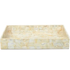 Bandeja rectangular de madera hecha a mano con incrustaciones de nácar y diseño elegante para decoración de hogar de lujo. - Product Image 3