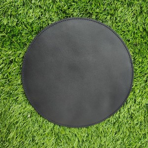 Tapis de souris rond en cuir de vachette lisse bleu marine uni, avec dos en suède véritable, surface de bureau circulaire, bord cousu lisse, tapis de bureau - Product Image 3