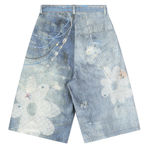 Unisex Patchwork Denim <b>Shorts</b> Men Women Two Tone Color Block Cut and Sew Baggy Jorts Vintage Washed Streetwear Pants Wholesale - Product Image 3