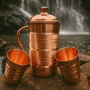 Ensemble de carafes à eau en cuivre massif Antique Creations - Pichet ayurvédique pour la santé avec bouchon coulissant anti-fuite, design de luxe pour cadeau de mariage - Product Image 6