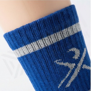 Blue Crew <b>Socks</b> With Gray Stripes Breathable Polyester Spandex Basketball Sports <b>Socks</b> For Adults Summer Regular Style - Product Image 4