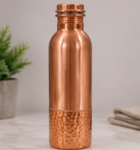 Pure Copper Half Hammered Water <b>Bottle</b> Copper Hydration <b>Flask</b> Hammered Base Minimalist Design Portable Travel Drinkware - Product Image 2