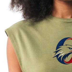 Camiseta Deportiva Corta sin Mangas para Mujer, Color Verde Oliva, de Algodón, para Gimnasio, Fitness, Entrenamiento, Ejercicio, Deportes - Product Image 5