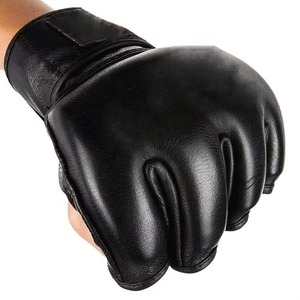 Gants d'entraînement en cuir à demi-doigts avec fermeture Velcro au poignet pour les arts martiaux, unisexe - Product Image 3