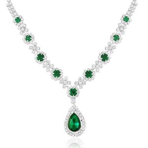 Parure de bijoux de luxe vert olive avec zircon, collier et boucles d'oreilles en forme de fleur, pour femme, classique, scintillant, avec pendentif en cristal, idéal pour les fêtes, cadeaux, en cuivre et argent - Product Image 2