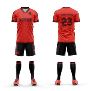 Ensemble de maillot de football pour homme XFLOW, noir et rouge, col en V, polyester sublimé, respirant, manches courtes, uniforme adulte, toutes saisons - Product Image 3