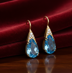 Boucles d'oreilles pendantes en topaze bleue hydro et zirconium cubique, en argent sterling 925 plaqué or 18 carats, forme poire de 5,5 pouces, bijoux de fête et de mariée - Product Image 3
