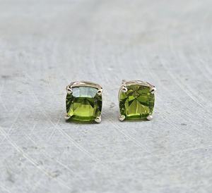 Handmade Cushion Peridot <b>Stud</b> <b>Earrings</b> 925 Sterling <b>Silver</b> Natural Gemstone Jewelry Elegant Gift For Women - Product Image 6