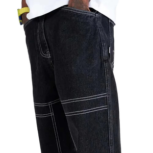 Pantalon en jean streetwear empilé à prix abordable pour homme – Jean baggy délavé à jambe large et coupe droite - Product Image 1