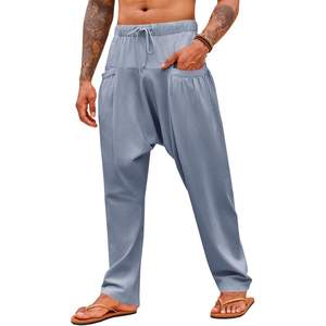 2025 Men's Casual Harem <b>Pants</b> Elastic Waist Cotton <b>Drop</b> <b>Crotch</b> Beach Yoga Wear Drawstring Sports Fitness Fitness Clothing - Product Image 2