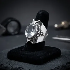 925 Sterling Silver Crystal Statement Ring Natural Clear Quartz Handmade Vintage Jewelry Men's Women's Fashion Wholesale - Product Image 3