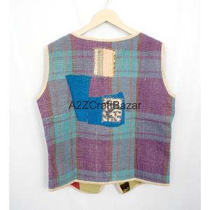 Vintage <b>Kantha</b> Quilted Printed Logo 100% Pure Cotton Breathable Autumn Vest Women Boho Style Regular Waistcoat - Product Image 6