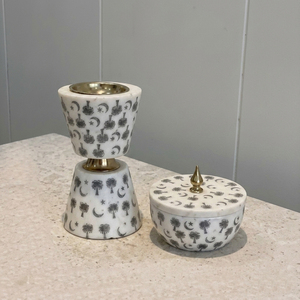 Gold Metal & Marble <b>Bakhoor</b> Burner Set Arabic Moon & Tree Print Incense Holder With Lid Arabic Incense <b>Oud</b> Holder For Home Yoga - Product Image 2