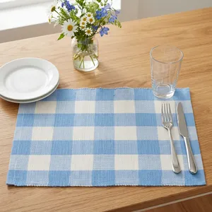 Mantel Individual Hecho a Mano, Moderno, Impermeable, Lavable, Tejido a Rayas, 100% Poliéster, Azul y Blanco, Personalizable, Sostenible, para el Hogar - Product Image 1
