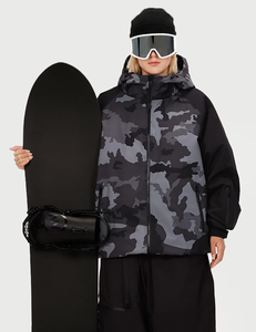 Women <b>Camo</b> Print Ski <b>Jacket</b> Hooded Waterproof Insulated Snowboarding Coat Synthetic Filling Zipper Closure Black Pants Skiwear - Product Image 1