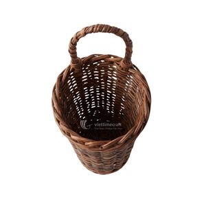 Panier de rangement cylindrique rustique tressé à la main avec poignée haute pour fixation murale/au crochet et décoration intérieure - Product Image 3