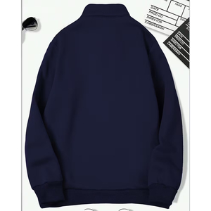 Sudadera de punto de verano para hombre, con media cremallera y cuello alto, estilo oversize, streetwear, con logo personalizado, de algodón grueso y forro polar. - Product Image 2