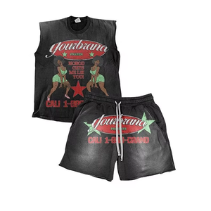 Ensemble débardeur et short pour homme à imprimé crâne, rouge et bleu, style urbain, respirant, en polyester, avec taille à cordon de serrage - Product Image 6