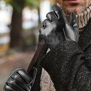 Leather Winter <b>Gloves</b> For Men Thermal Fleece Lined Windproof <b>Gloves</b> For Outdoor Sports Running Walking Camping And Travel Wear - Product Image 4