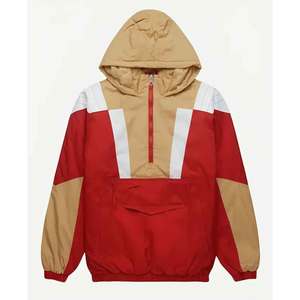 <b>Men's</b> Red Tan Color Block Satin Cotton-Filled Puffer <b>Jacket</b> <b>Half</b> <b>Zip</b> Casual Winter Wear - Product Image 4