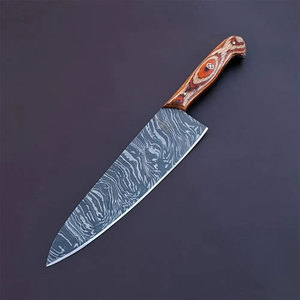 Cuchillo de chef de acero de Damasco con mango de madera y hoja con patrón ondulado - Product Image 6