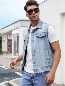 Men's Washed Denim Hoodie Jacket Contrast Sleeve Button Front Pockets Casual Streetwear for Autumn - Product Image 1