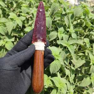 Wholesale Red Titanium Aura Obsidian Arrowhead 8 Inch <b>Portable</b> Antique Imitation Handmade Carved Etched Gemstone Art Collectible - Product Image 1