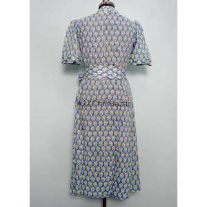 Robe de mariée bohème moderne, robe d'été mi-longue, imprimé floral fait main, coton, robe décontractée pour femme, style kangourou, coupe évasée - Product Image 6