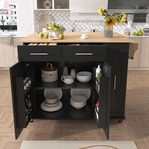 Kitchen Island with Drop Leaf 3-Tier Pull Cabinet Organizer Rolling Kitchen Storage Cart Internal Storage Rack - Product Image 2